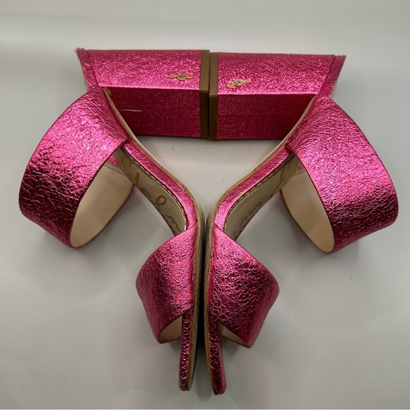 Sam Edelman Delaney Metallic Leather Mules. Size 7 Pom Pink - Picture 8 of 14